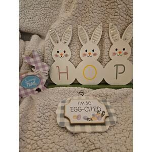 Easter At Home 3 Bunnies Sign HOP table sign wall sign